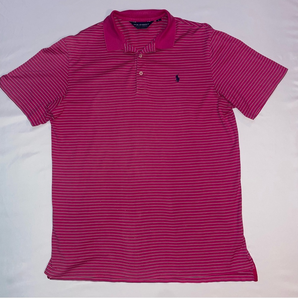 Polo Ralph Lauren Golf Shirt Mens Large Pink Striped Pima Cotton Polo
